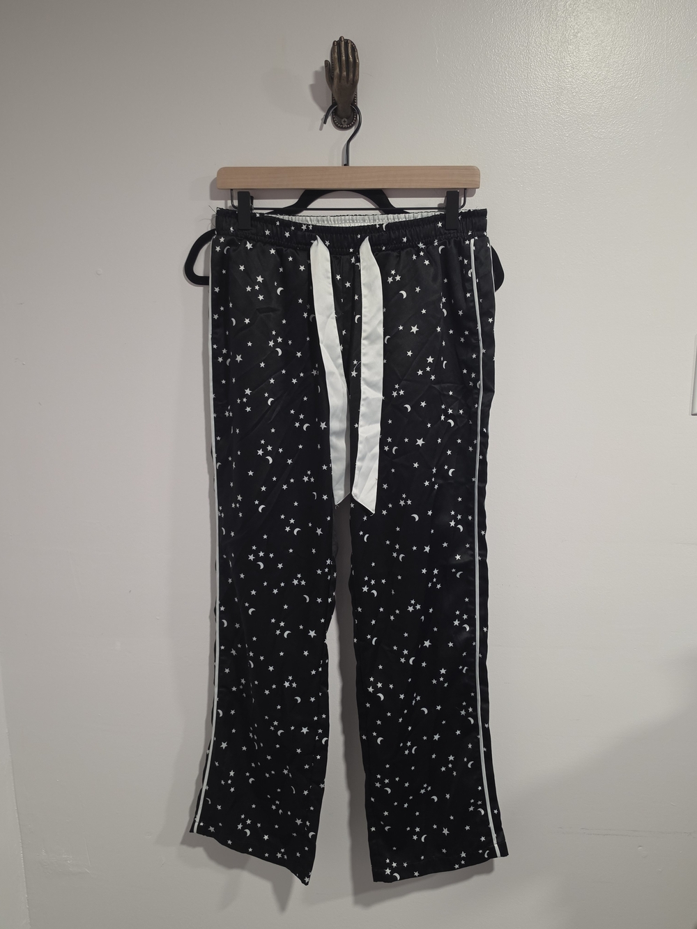 Abercrombie & Fitch "Satin" Black Star & Moon Drawstring Pajama Pants Size Small